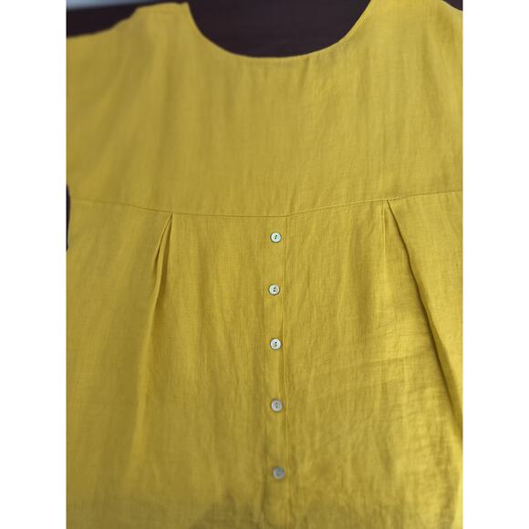 Terzo Millennio 100% Linen Tunic Top Women's Size M Yellow Short Sleeve Italy - Picture 5 of 15